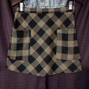 Kirious Plaid Mini Skirt Dark Academia Small Tan Brown Black Check School Chic